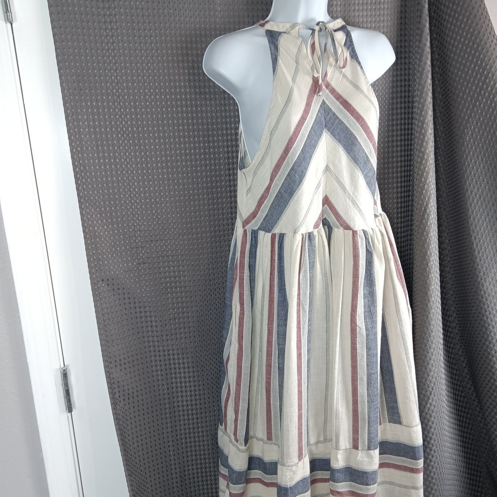 Listicle Women's Striped Halter Dress Pockets Lined Size L Cotton Classy
